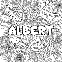 Coloring page first name ALBERT - Fruits mandala background