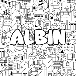 Coloring page first name ALBIN - City background