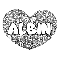 Coloring page first name ALBIN - Heart mandala background