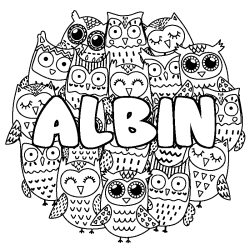 Coloring page first name ALBIN - Owls background