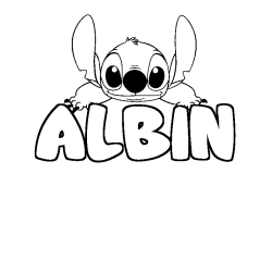 Coloring page first name ALBIN - Stitch background