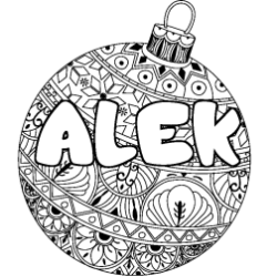 Coloring page first name ALEK - Christmas tree bulb background
