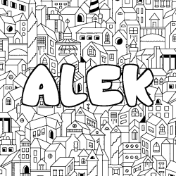 Coloring page first name ALEK - City background