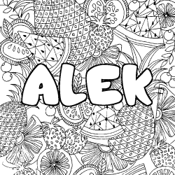 Coloring page first name ALEK - Fruits mandala background