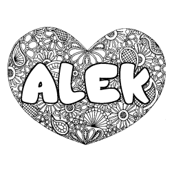 Coloring page first name ALEK - Heart mandala background