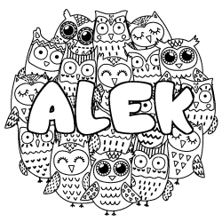 Coloring page first name ALEK - Owls background