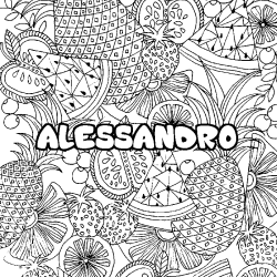 Coloring page first name ALESSANDRO - Fruits mandala background