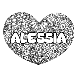 Coloring page first name ALESSIA - Heart mandala background
