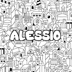 Coloring page first name ALESSIO - City background