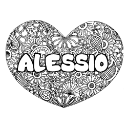 Coloring page first name ALESSIO - Heart mandala background