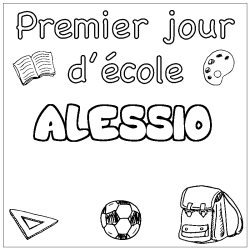 Coloring page first name ALESSIO - School First day background