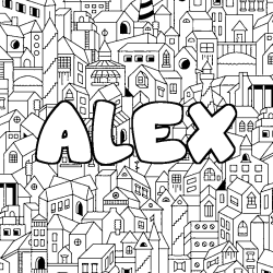 Coloring page first name ALEX - City background