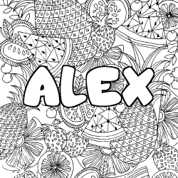 Coloring page first name ALEX - Fruits mandala background