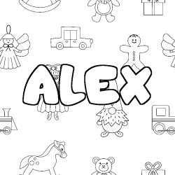 Coloring page first name ALEX - Toys background