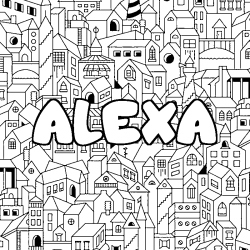 Coloring page first name ALEXA - City background