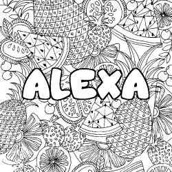 Coloring page first name ALEXA - Fruits mandala background