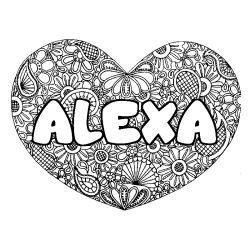 Coloring page first name ALEXA - Heart mandala background