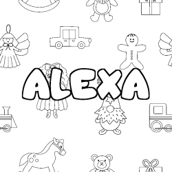 Coloring page first name ALEXA - Toys background