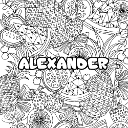 Coloring page first name ALEXANDER - Fruits mandala background