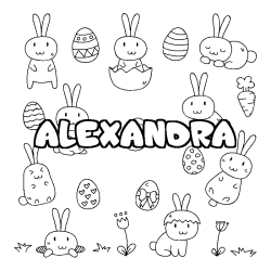 Coloring page first name ALEXANDRA - Easter background