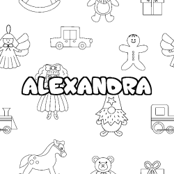 Coloring page first name ALEXANDRA - Toys background