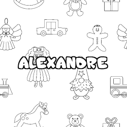 Coloring page first name ALEXANDRE - Toys background