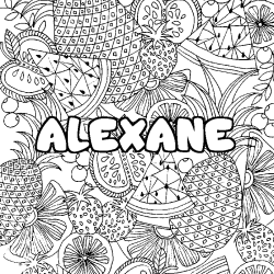 Coloring page first name ALEXANE - Fruits mandala background