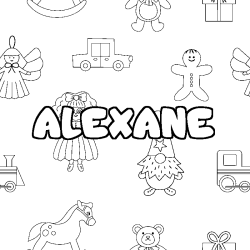 Coloring page first name ALEXANE - Toys background
