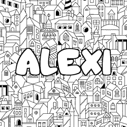 Coloring page first name ALEXI - City background