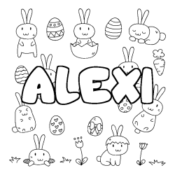 Coloring page first name ALEXI - Easter background