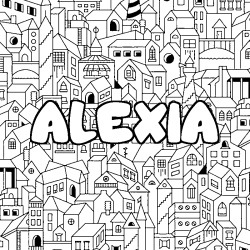 Coloring page first name ALEXIA - City background