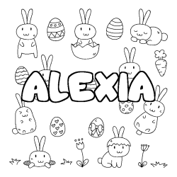 Coloring page first name ALEXIA - Easter background