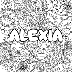 Coloring page first name ALEXIA - Fruits mandala background