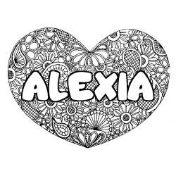 Coloring page first name ALEXIA - Heart mandala background