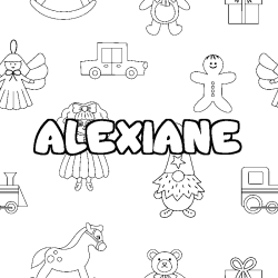 Coloring page first name ALEXIANE - Toys background