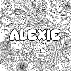 Coloring page first name ALEXIE - Fruits mandala background