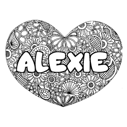 Coloring page first name ALEXIE - Heart mandala background