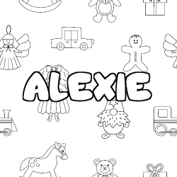 Coloring page first name ALEXIE - Toys background