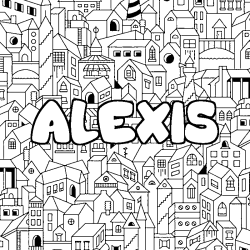 Coloring page first name ALEXIS - City background