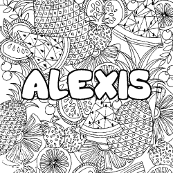 Coloring page first name ALEXIS - Fruits mandala background