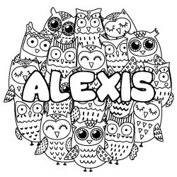 Coloring page first name ALEXIS - Owls background