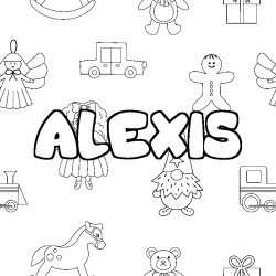 Coloring page first name ALEXIS - Toys background
