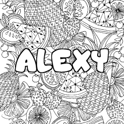 Coloring page first name ALEXY - Fruits mandala background