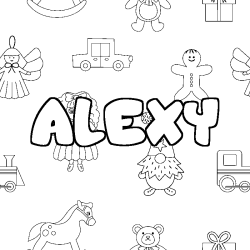 Coloring page first name ALEXY - Toys background