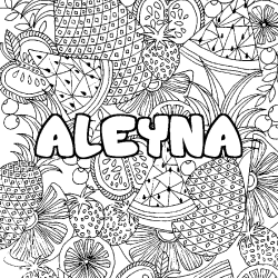 Coloring page first name ALEYNA - Fruits mandala background