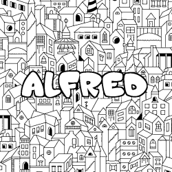 Coloring page first name ALFRED - City background