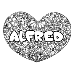 Coloring page first name ALFRED - Heart mandala background