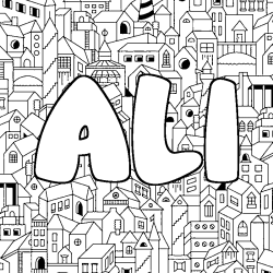 Coloring page first name ALI - City background