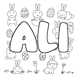 Coloring page first name ALI - Easter background