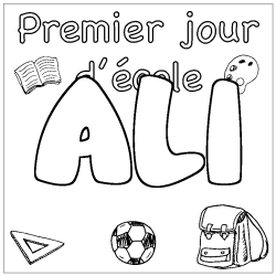 Coloring page first name ALI - School First day background